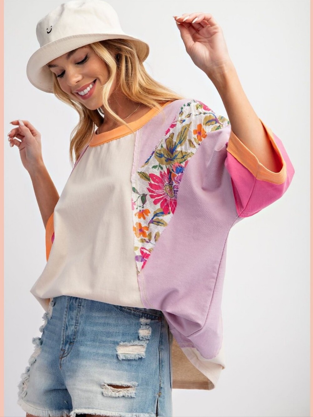 EASEL Colorblock + Floral Detail Top
